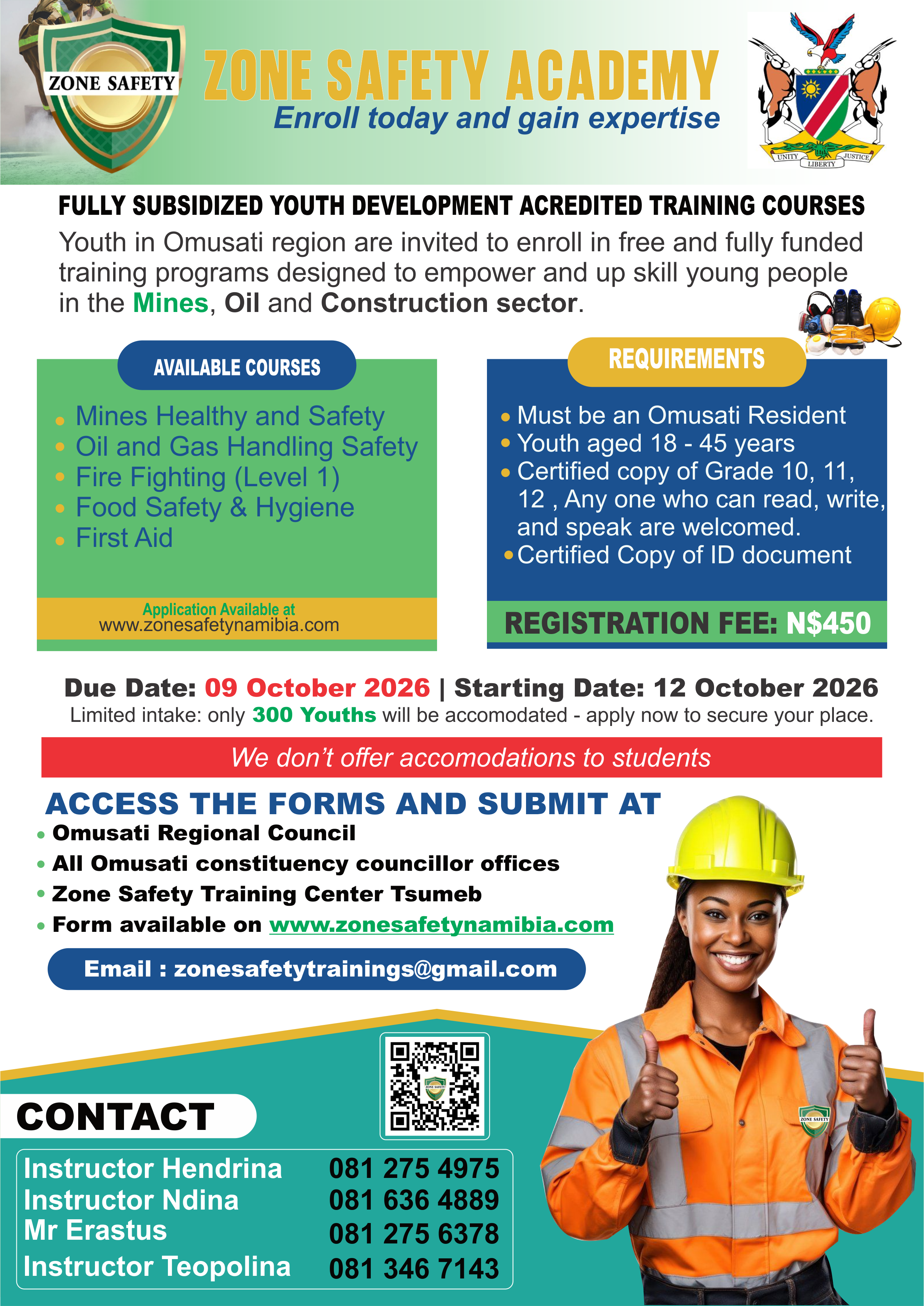 Zone Safety Academy Omusati Region Youth Training Poster